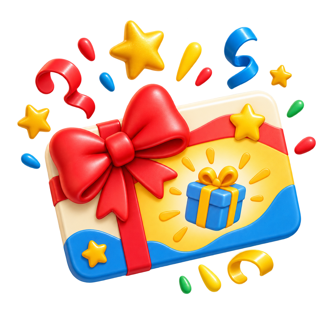 Cute colorful gift card wrapped with a red bow