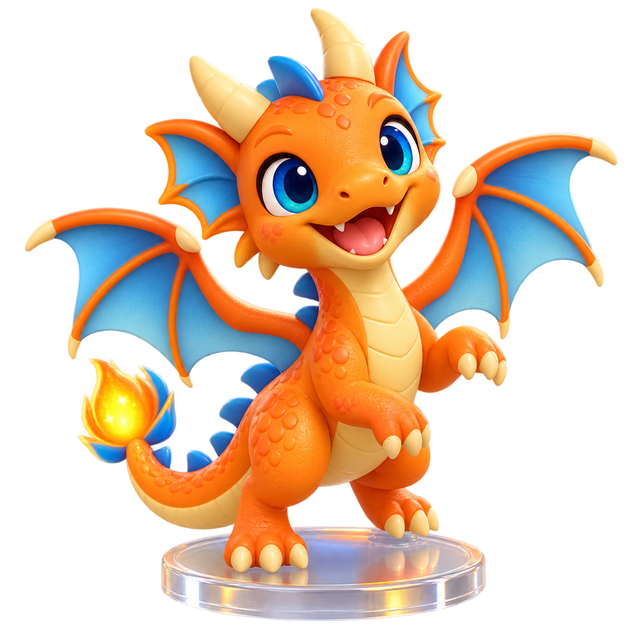 Cute orange-and-blue winged dragon toy figure